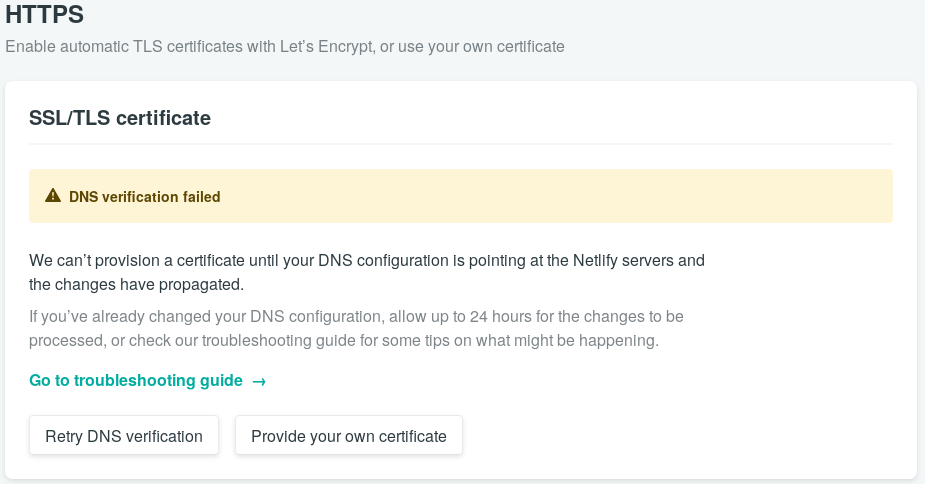 Netlify SSL certificate error due to failed DNS verification