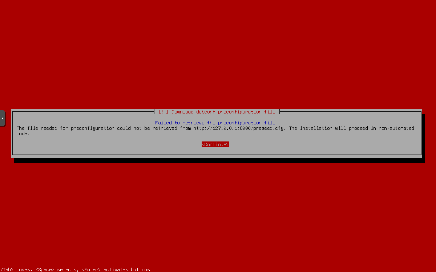 Debian installer erroring out for an invalid preseed URL.
